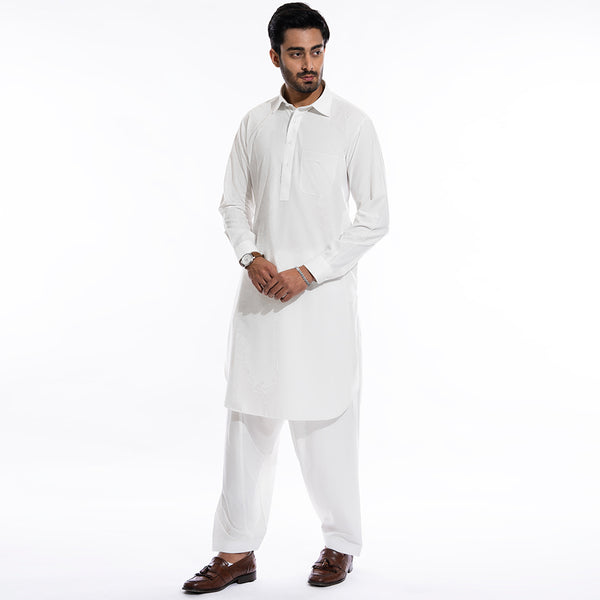 White Plain Luxury Egyptian Cotton Shalwar Kameez