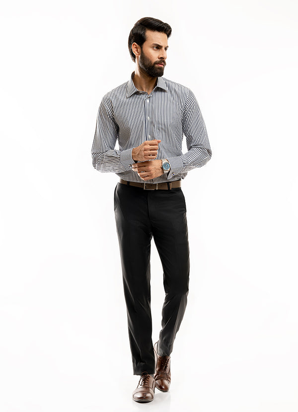 Classic Stripes-Charcoal Grey on White, Supernova Gold, Formal Shirt