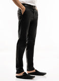 Plain-Black, Lycra Cotton, Chino Stretch, Casual Trouser