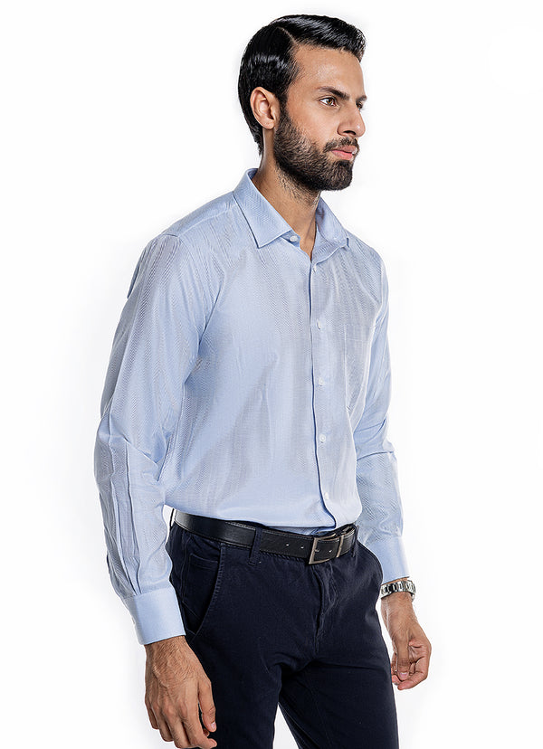 Textured Herringbone, Velvet ocean blue, Charlie Formal Shirt