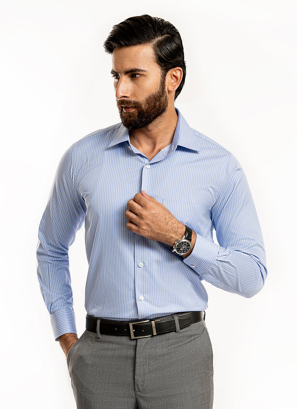 Stripes-White on Blue Base, Cotton Rich Charlie Formal Shirt