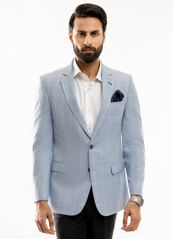 Broad Checks-Sky Blue, Hi-End Poly Viscose, Classic Blazer