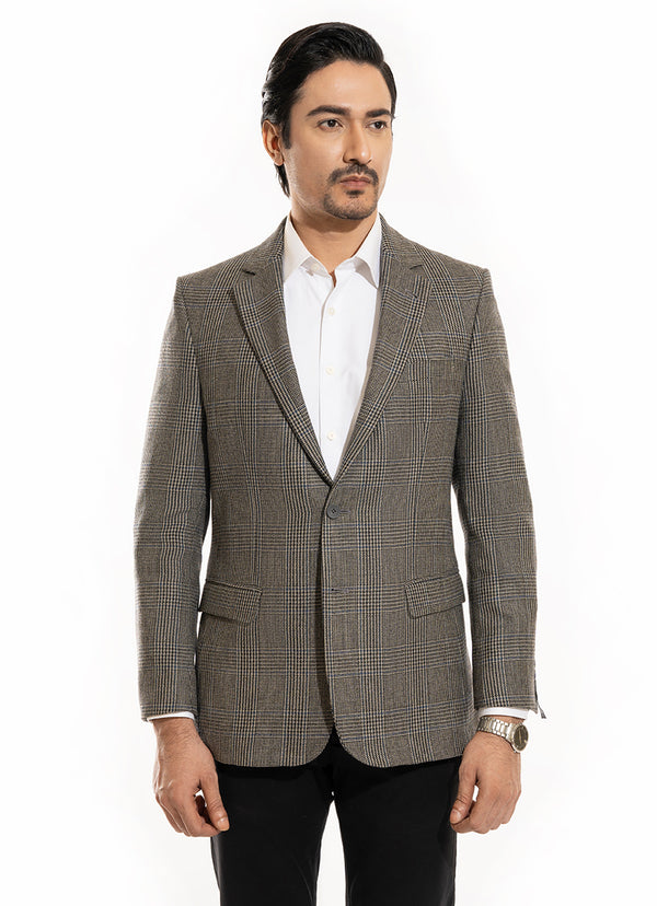 Grey Glen Plaid Checks Worsted Tweed Classic Blazer