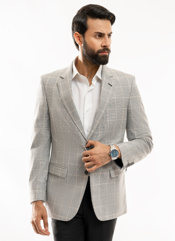 Broad Checks-Mid Grey, Hi-End Poly Viscose, Classic Blazer