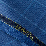 Big Checks Medium Blue Linwool Fabric