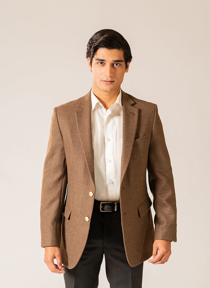 Camel Self Textured Tweed Blazer (SKU: 2210-00220-040-1-004) - Classic fit