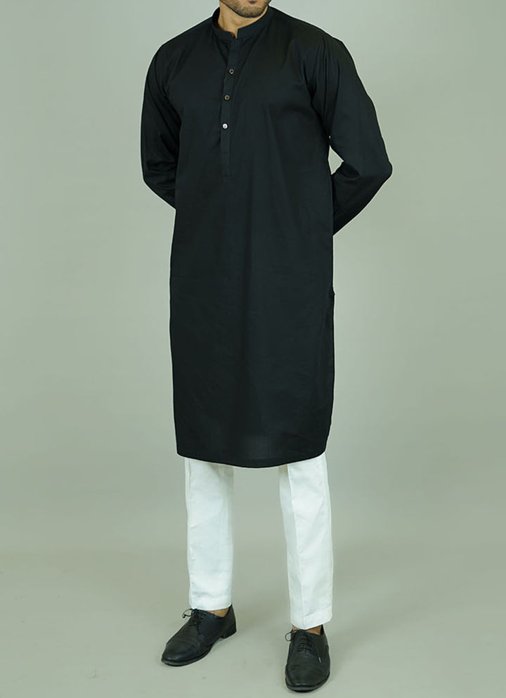 Black Plain Cotton Kurta for Men - Summer Collection