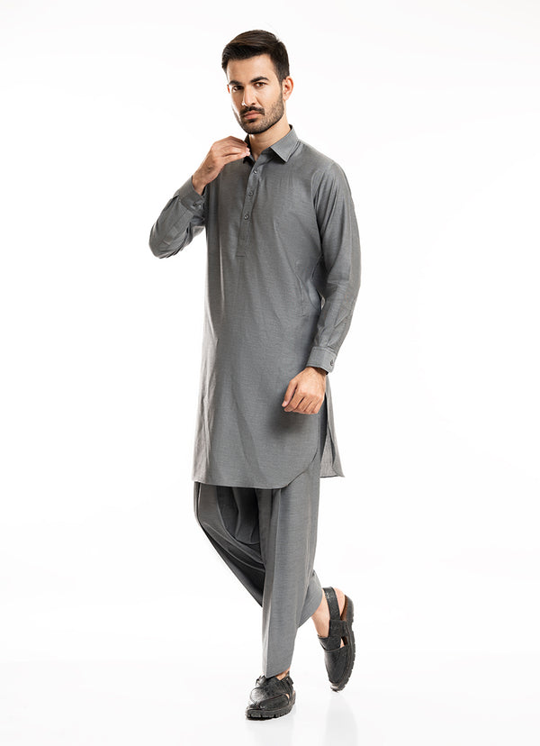 Light Grey Yarn Dyed Textured Shalwar Kameez