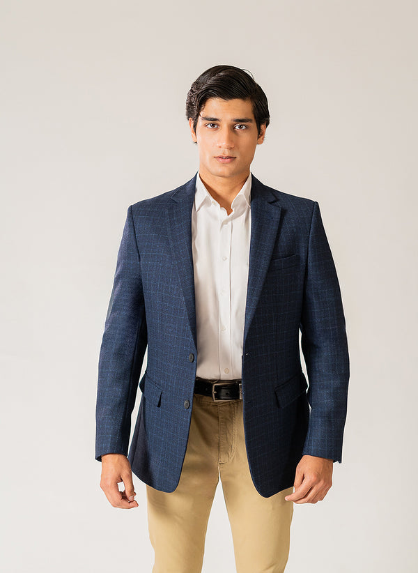 Blue Windowpane Checks Worsted Tweed Classic Blazer