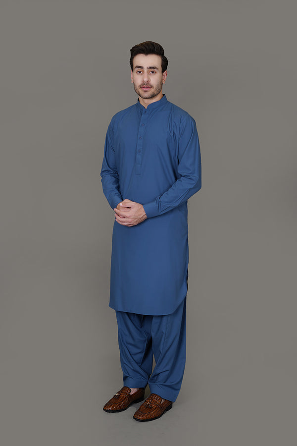 Saltoro Steel Blue Plain, Wash N Wear Shalwar Kameez