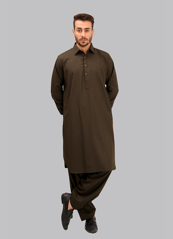 Shalwar Kameez - Kashghar Chocolate Brown Textured