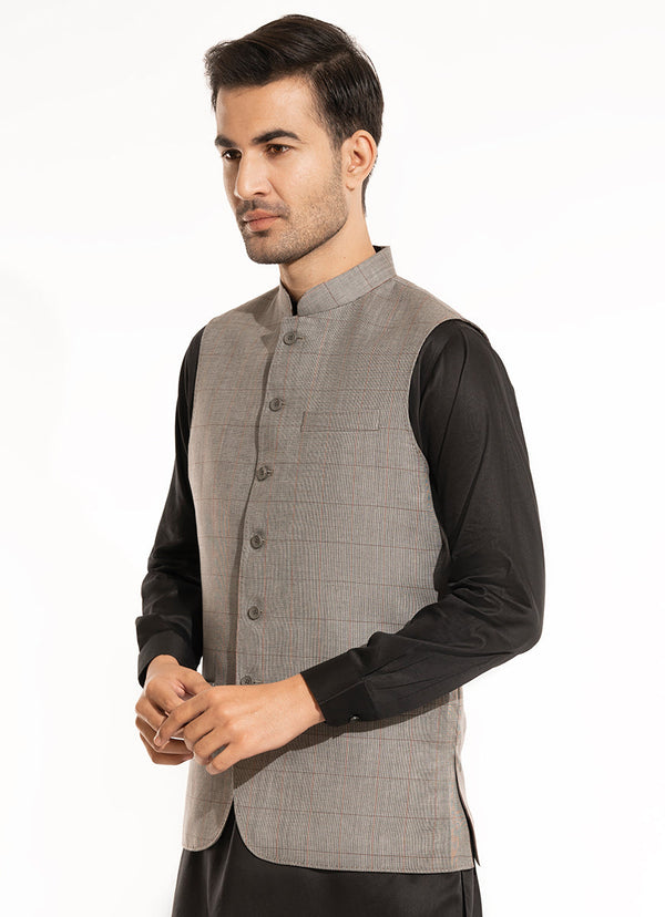 Waist Coat - Linwool Grey Checks