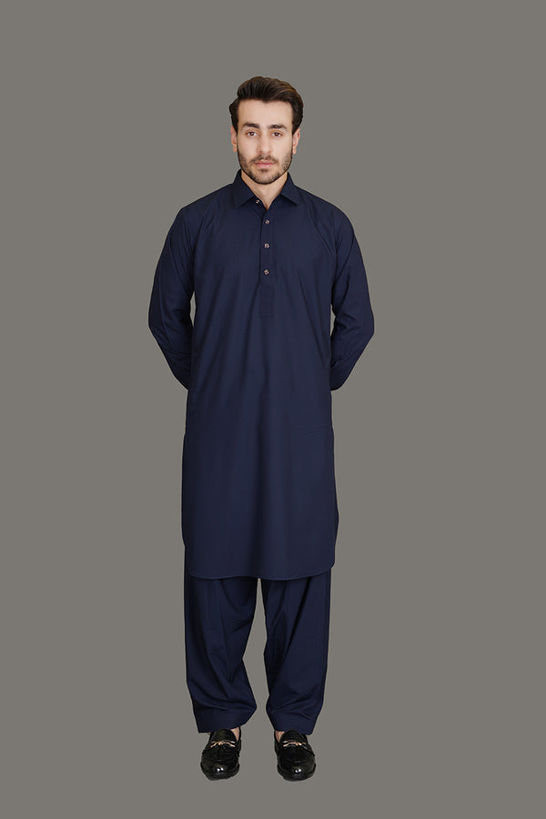 Shalwar Kameez - Saltoro Navy Blue Plain