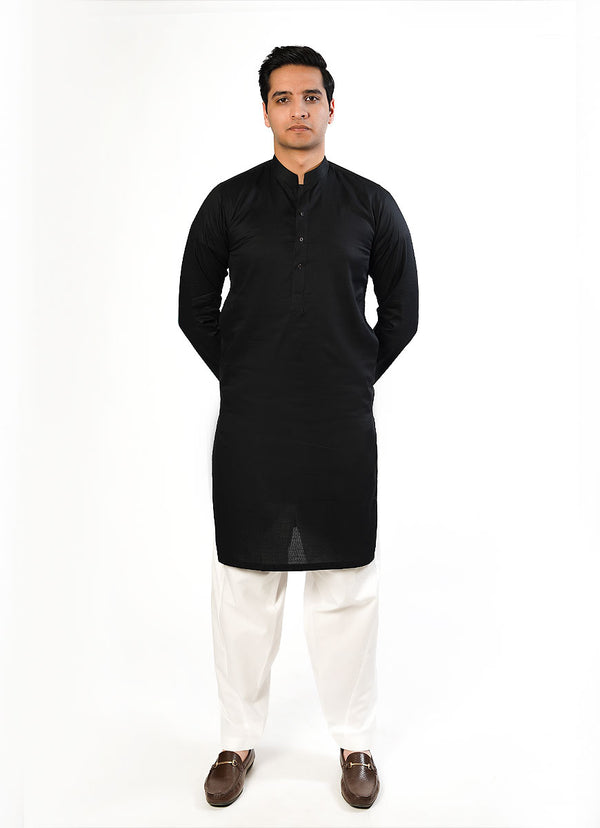 Black Dotted Dobby Design Phantom Cotton Kurta