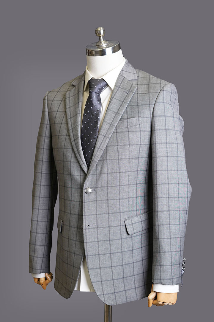 Grey Checked Tropical Blazer - Tailored formal jacket