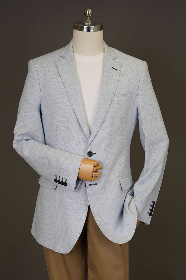 Pure Linen Blue Textured Classic Blazer