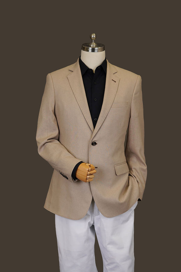 Pure Linen Brown Textured Classic Blazer