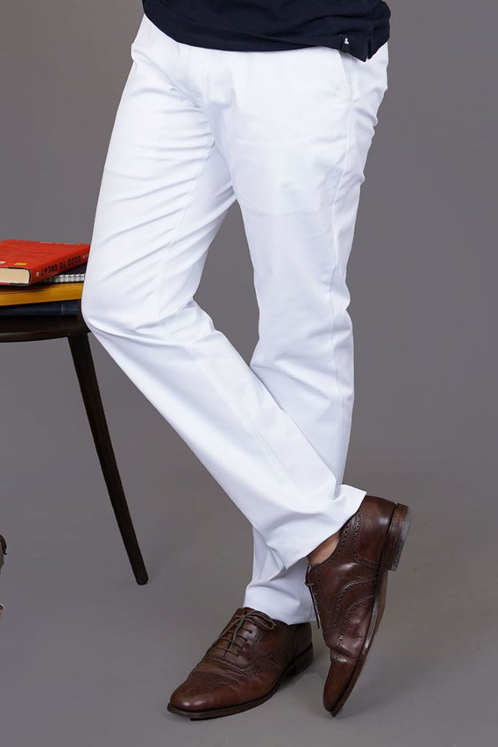 White Cotton Trousers - Comfortable Straight Fit for Men