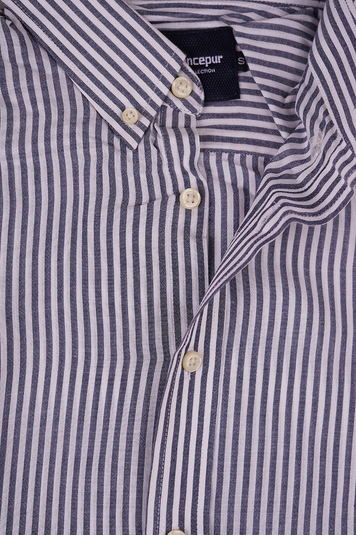 Greyish Black Striped Casual Shirt by Lawrencepur