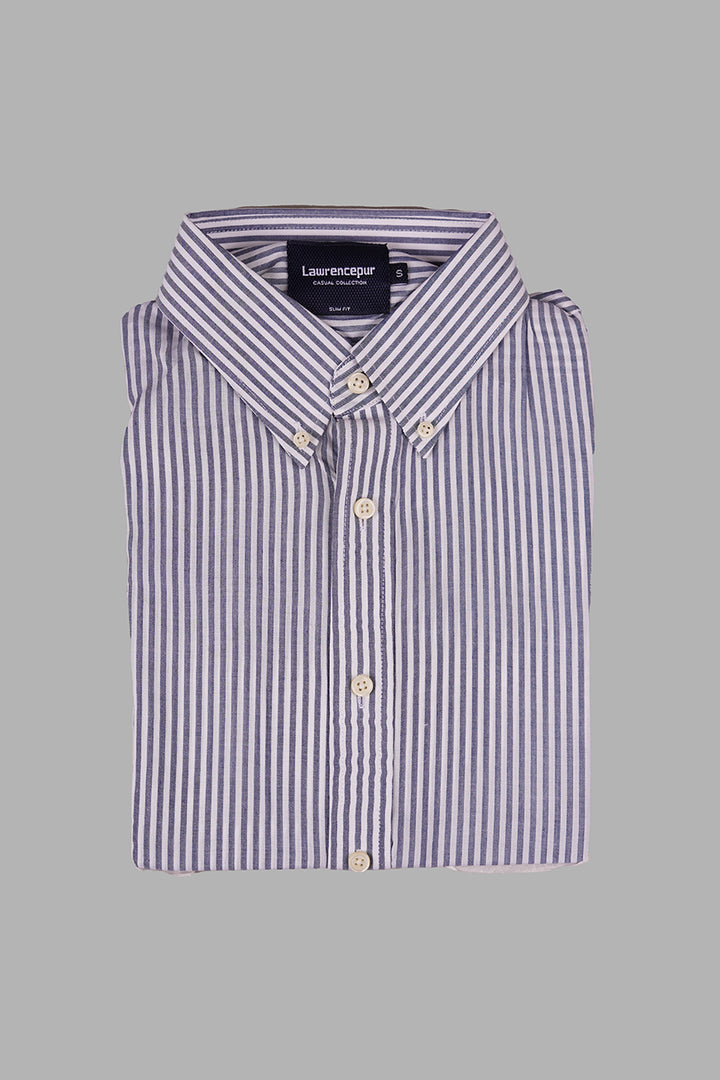 Ash Grey Striped Casual Shirt by Lawrencepur