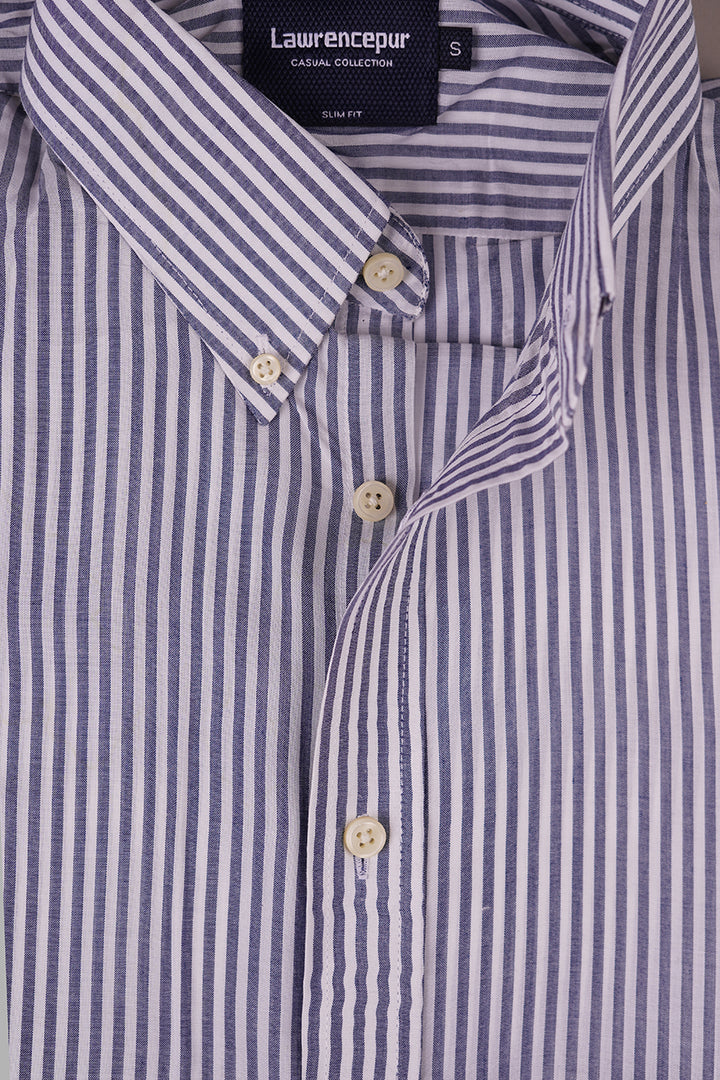 Ash Grey Striped Casual Shirt by Lawrencepur