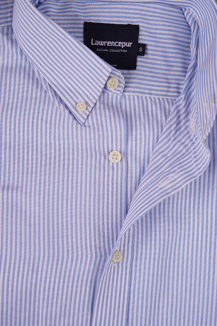 Velvet Ocean Blue Striped Casual Shirt by Lawrencepur