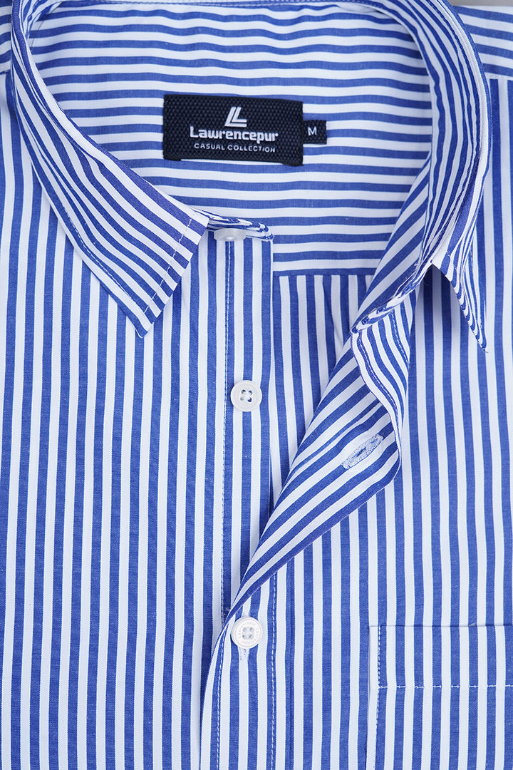 Navy Striped Shirt Front View – Office & Casual