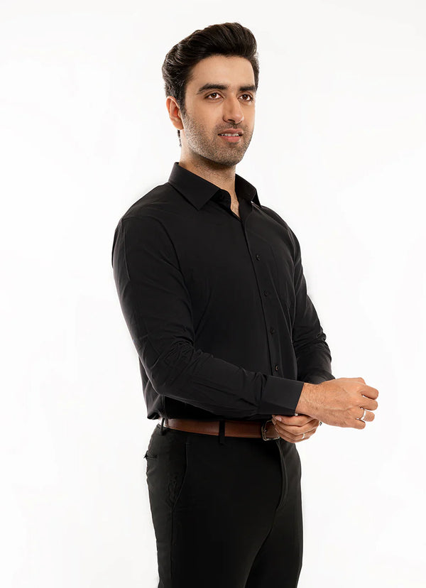 Supernova Silver -  Black Plain Formal Shirt