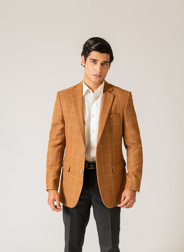 Windowpane Checks Brown, Worsted Tweed, Wool Rich, Classic Blazer