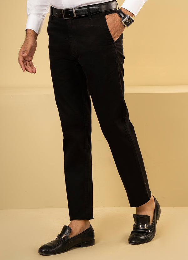 Black Plain Cotton Stretch Chino Trouser