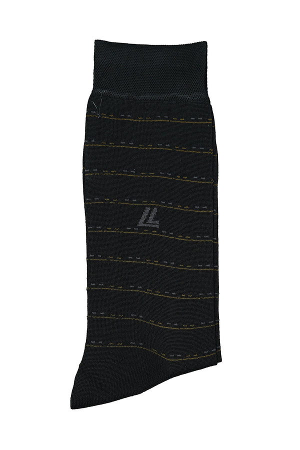 Black socks made of mercerized cotton with soft blue stripes – breathable and stylish