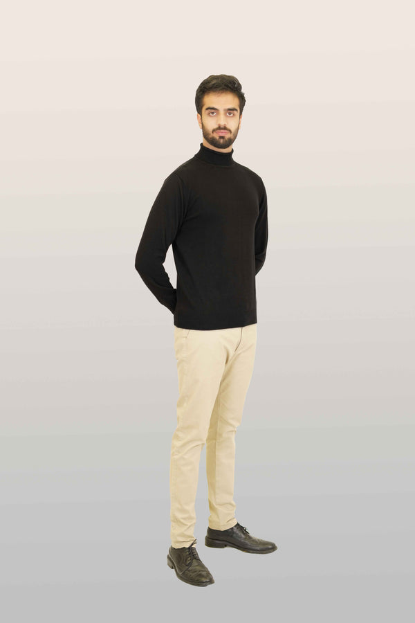 Sweater - 100% Cotton High Neck Black Plain