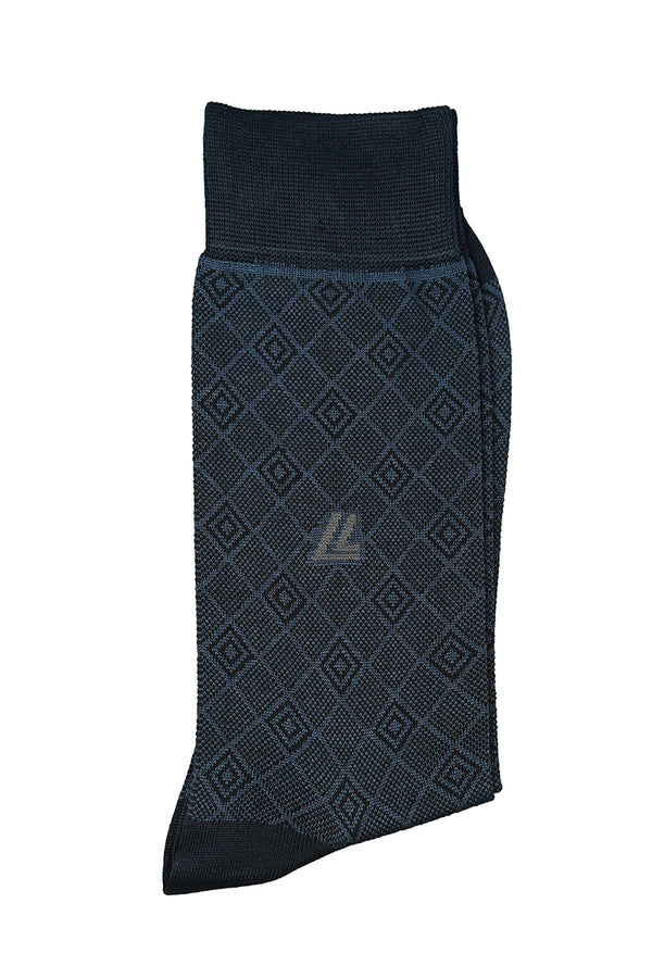 Men's Blue Patterned Cotton Socks - Comfortable & Trendy