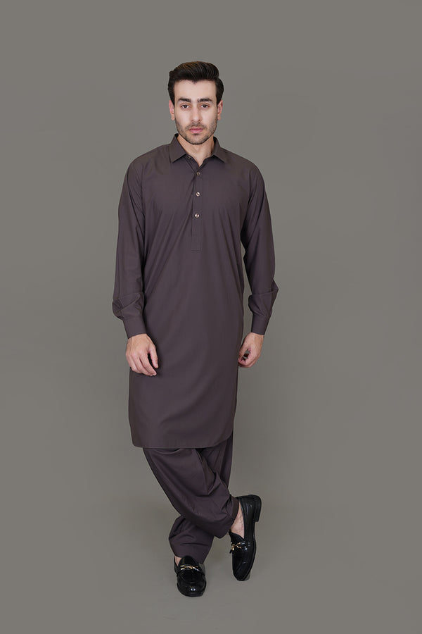 Saltoro Chocolate Brown Plain, Wash N Wear Shalwar Kameez