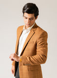 Windowpane Checks Brown, Worsted Tweed, Wool Rich, Classic Blazer