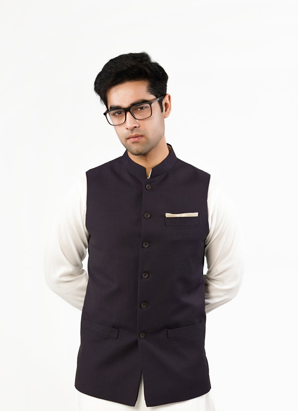 Taxtured Navy Blue Dedum Poly Wool Classic Waist Coat