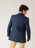 Windowpane Checks Blue Worsted Tweed, Classic Blazer