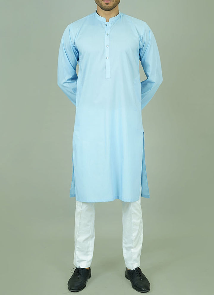 Azure cotton ethnic wear - Detailed view of summer kurta stitching