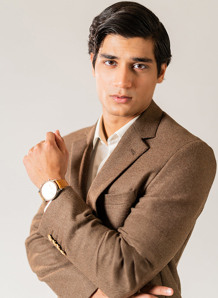 Camel Textured Blazer - Worsted wool tailored jacket