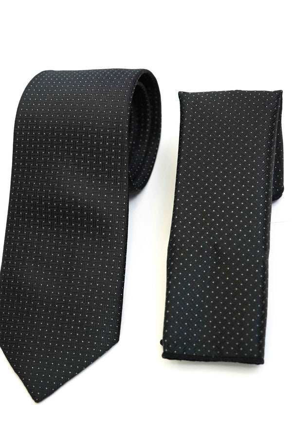 Tie & Pocket Square - Rich Silk Black Design