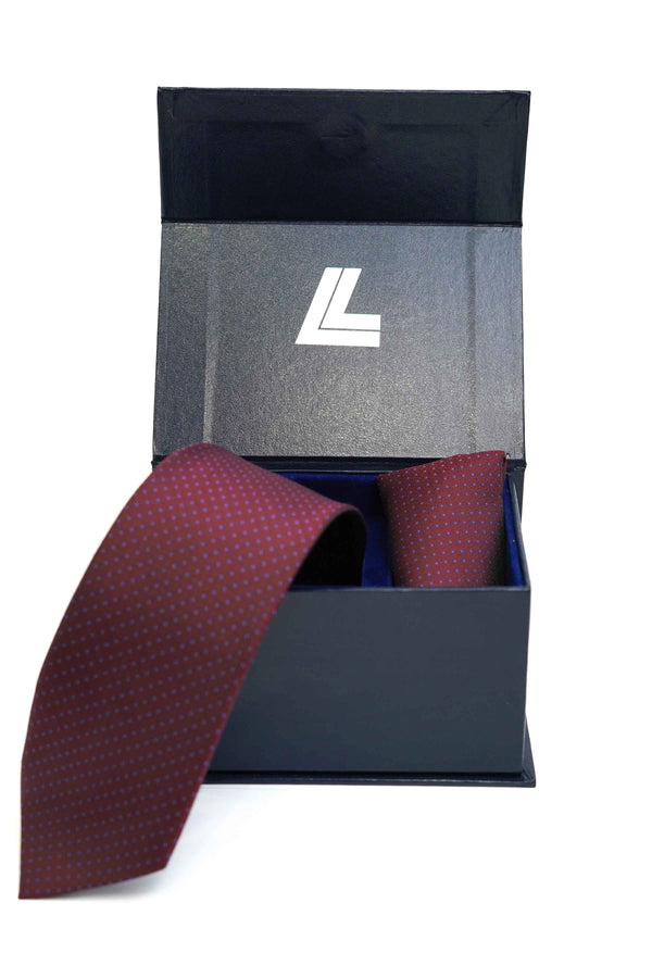 Tie & Pocket Square - Rich Silk Maroon Design