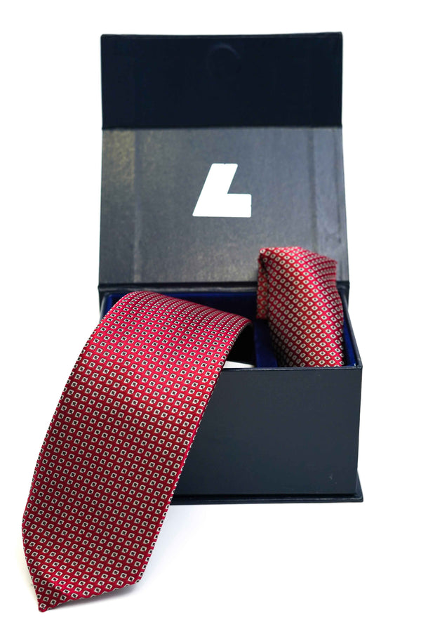 Tie & Pocket Square - Rich Silk Red Design