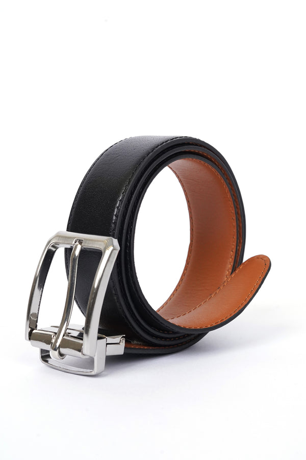 Double-Sided Leather Belt –  Black & Medium Brown Reversible
