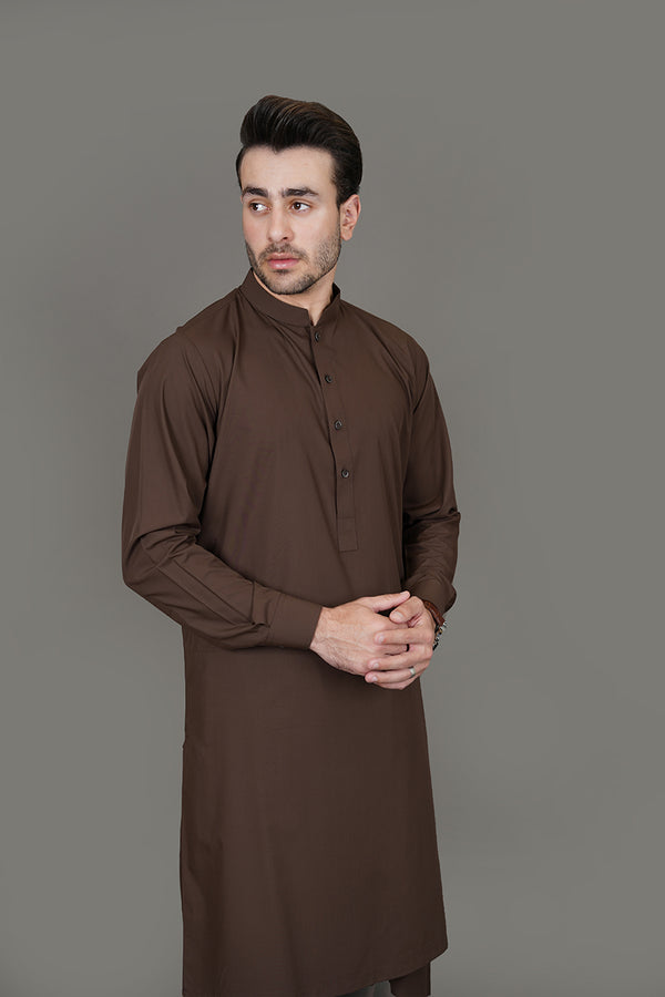 Chocolate Brown Plain Delta Wash N Wear Shalwar Kameez