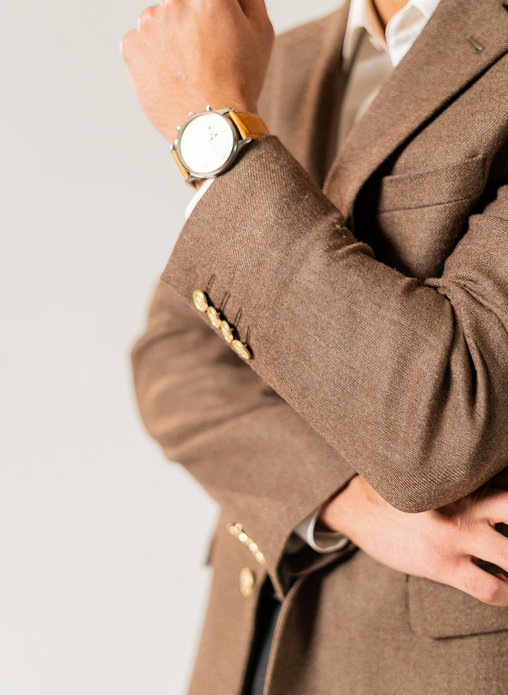 Camel Worsted Blazer - Premium textured formal jacket