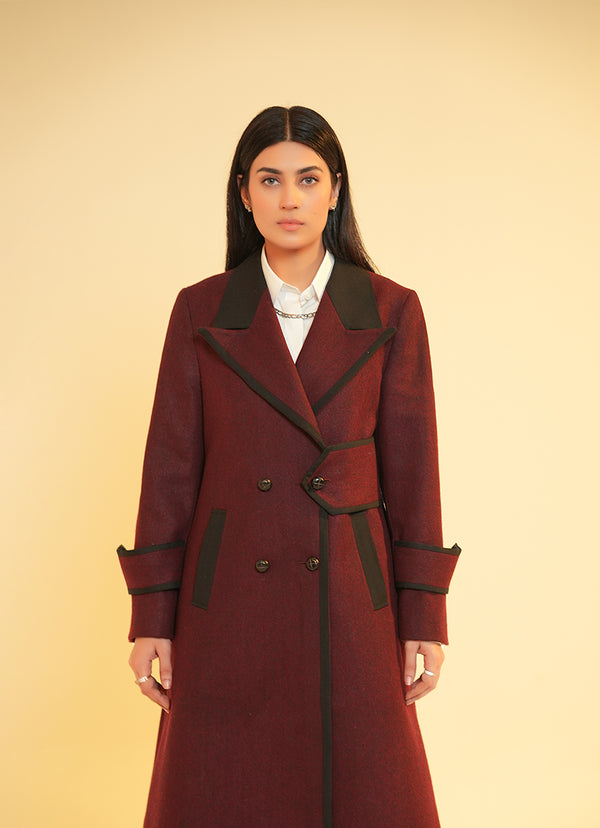 2790-22512-070-0-001 L-Ladies Long Coat PV Jacketing Fabric Poly Viscose Maroon IMP 4
