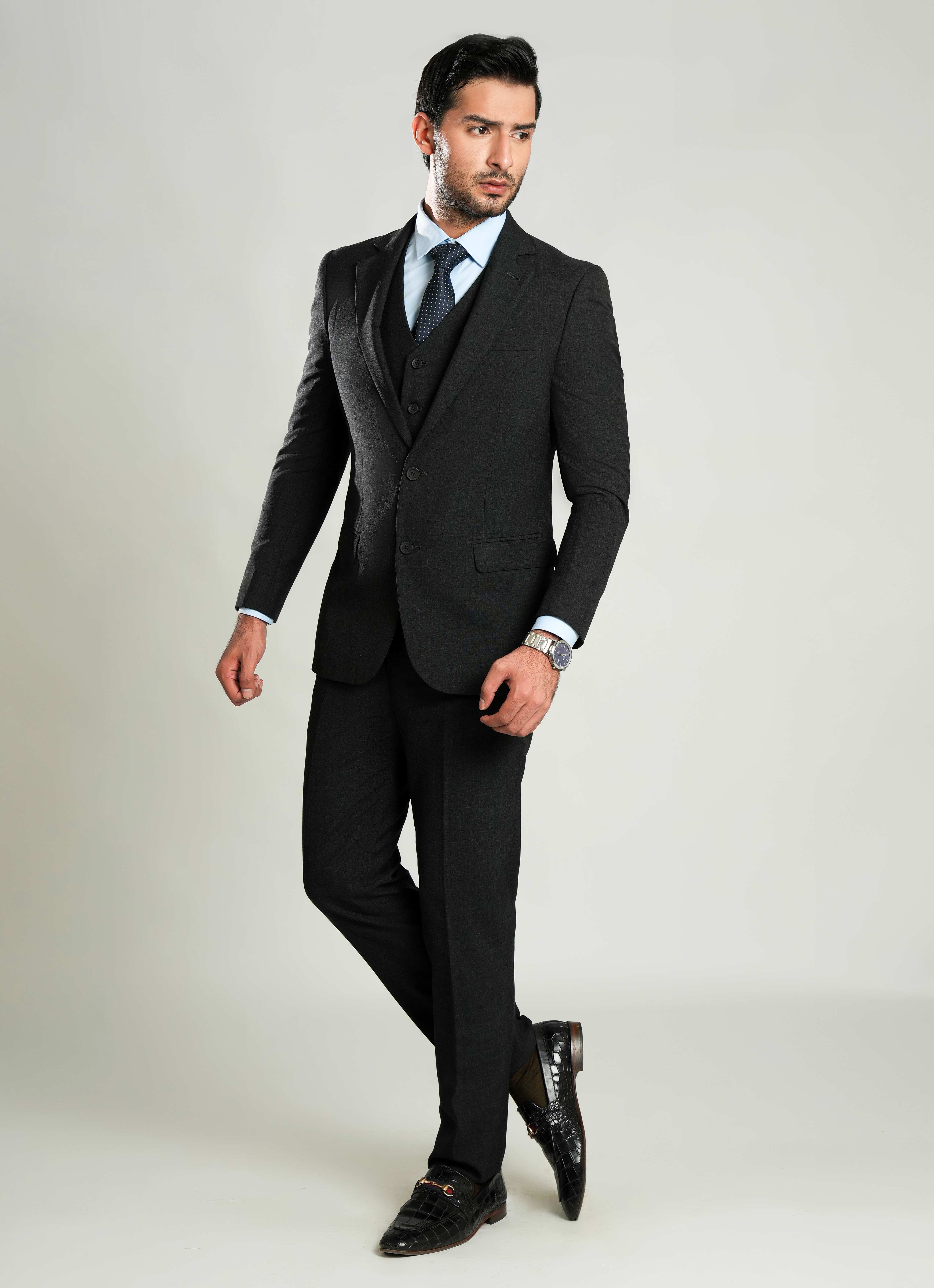 Grey Plain 3 Piece Suit - Tropical Classic Poly Wool – Lawrencepur