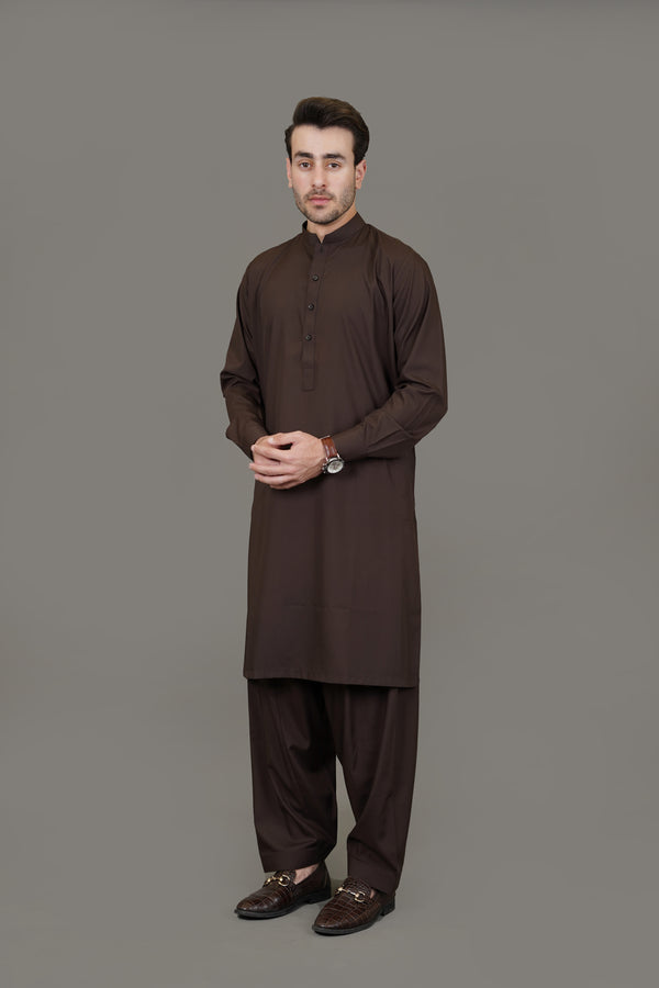 Chocolate Brown Plain Delta Wash N Wear Shalwar Kameez