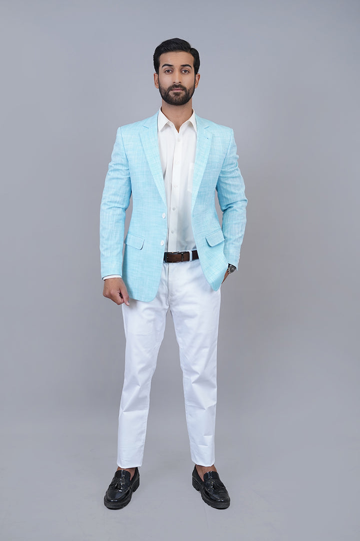 Sky Blue Linen Blazer – Men’s Office & Casual Wear
