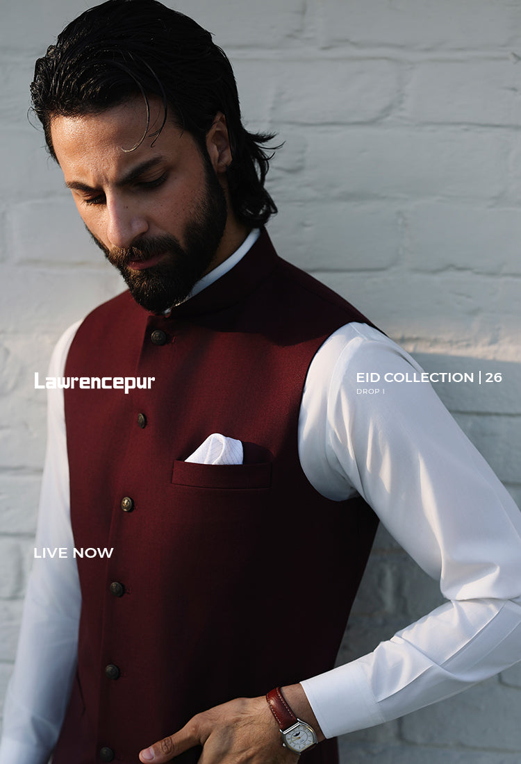 Lawrencepur_mens_eid_collection_2026_waist coat and shalwar kameez